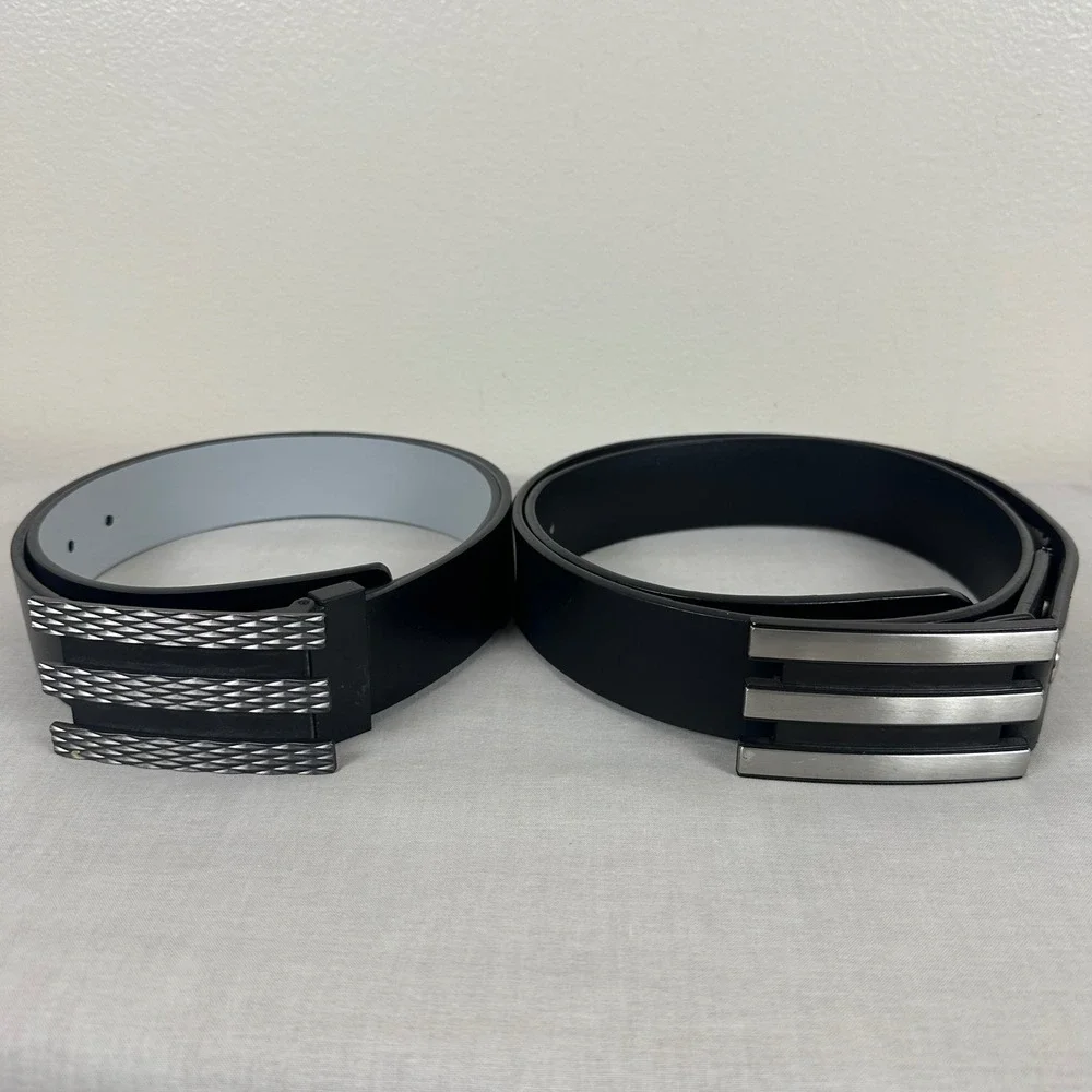 Adidas 2x Mens 34-36 Golf Belt Lot Black Grey 3-Stripe Plaque Buckle
